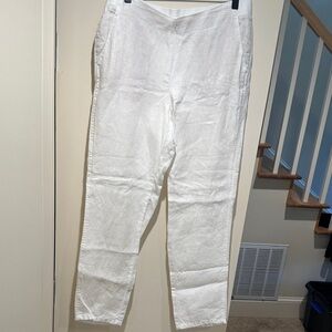 J. Jill White Straight-Leg Linen Blend Pants